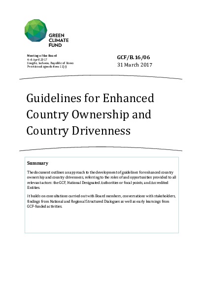 Document cover for Guidelines for Enhanced Country Ownership and Country Drivenness