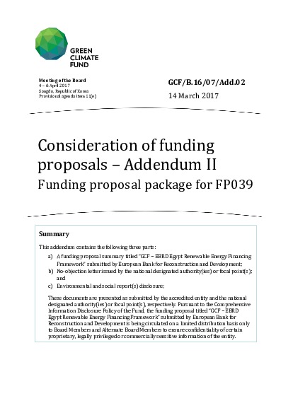 Document cover for Funding proposal package for FP039