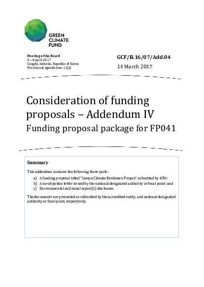 Document cover for Funding proposal package for FP041