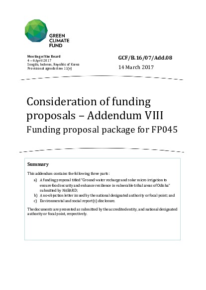 Document cover for Funding proposal package for FP045