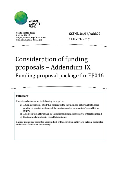 Document cover for Funding proposal package for FP046