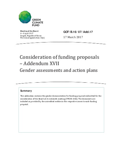 Document cover for Gender assessments and action plans
