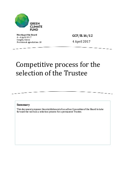 Document cover for Competitive process for the selection of the Trustee