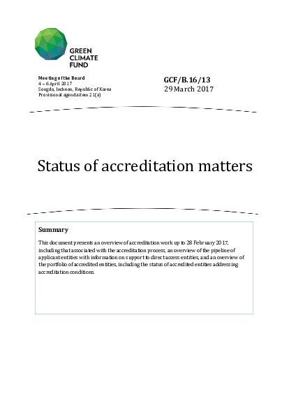 Document cover for Status of accreditation matters