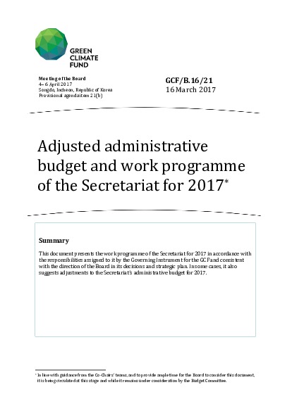 Document cover for Adjusted administrative budget and work programme of the Secretariat for 2017