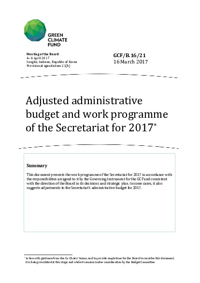 Download Adjusted administrative budget and work programme of the Secretariat for 2017 Document cover for Adjusted administrative budget and work programme of the Secretariat for 2017