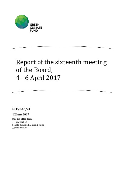 Document cover for Report of the sixteenth meeting of the Board, 4-6 April 2017