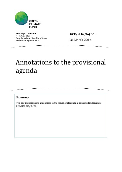 Document cover for Annotations to the provisional agenda