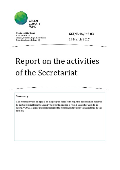 Document cover for Report on the activities of the Secretariat