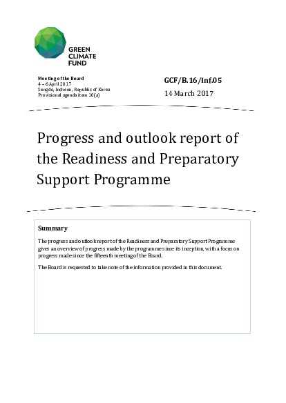 Document cover for Progress and outlook report of the Readiness and Preparatory Support Programme