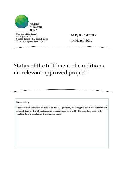 Document cover for Status of the fulfilment of conditions on relevant approved projects