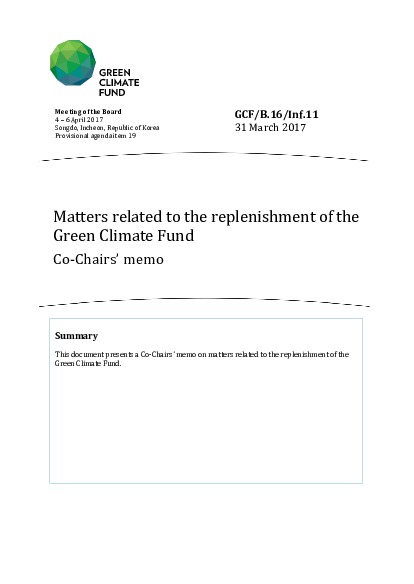 Download Matters related to the replenishment of the Green Climate Fund Document cover for Matters related to the replenishment of the Green Climate Fund