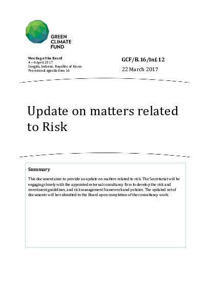 Document cover for Update on matters related to Risk