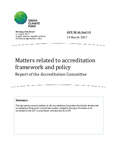 Document cover for Matters related to accreditation framework and policy: Report of the Accreditation Committee
