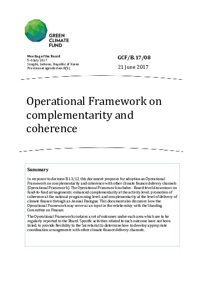 Document cover for Operational Framework on complementarity and coherence