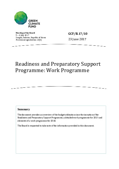 Document cover for Readiness and Preparatory Support Programme: Work Programme