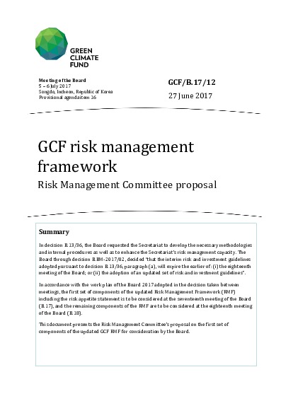 Document cover for GCF risk management framework