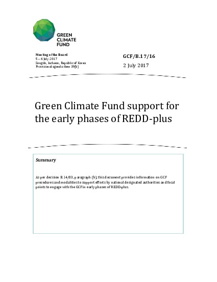 Document cover for Green Climate Fund support for the early phases of REDD‐plus