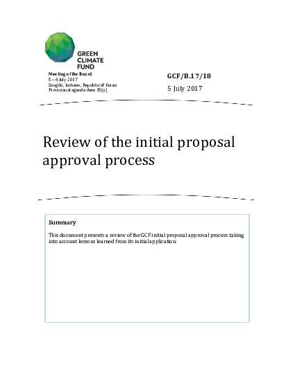 Document cover for Review of the initial proposal approval process