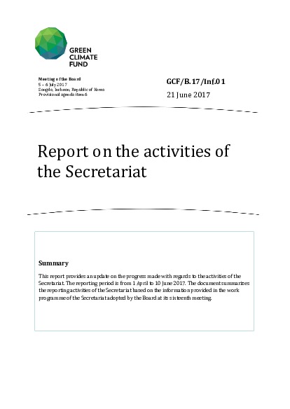 Document cover for Report on the activities of the Secretariat