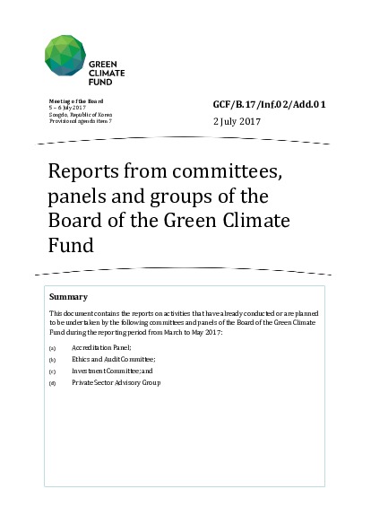 Document cover for Reports from committees, panels and groups of the Board of the Green Climate Fund – Addendum