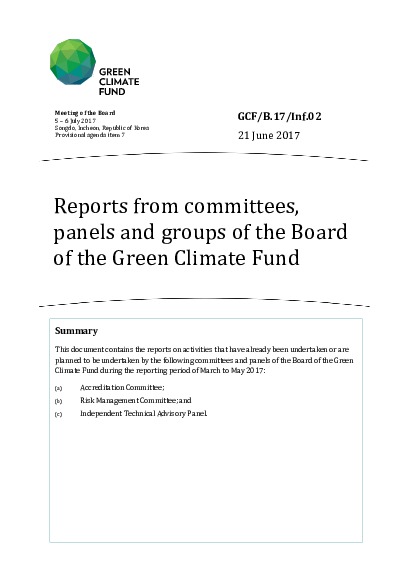 Document cover for Reports from committees, panels and groups of the Board of the Green Climate Fund