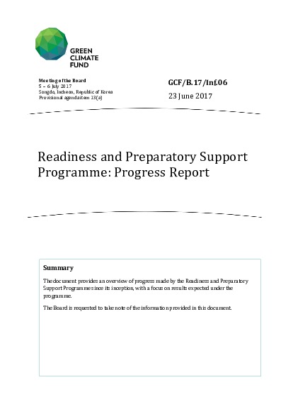 Document cover for Readiness and Preparatory Support Programme: Progress Report