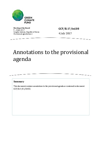 Document cover for Annotations to the provisional agenda