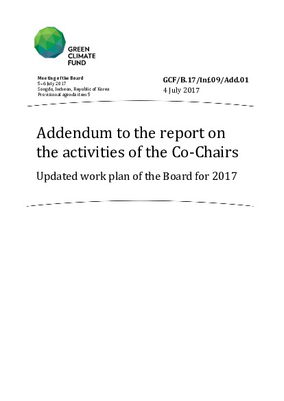 Document cover for Addendum to the report on the activities of the Co-Chairs: Updated work plan of the Board for 2017