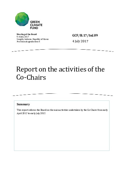 Document cover for Report on the activities of the Co-Chairs