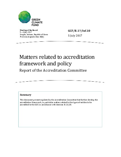 Document cover for Matters related to accreditation framework and policy: Report of the Accreditation Committee