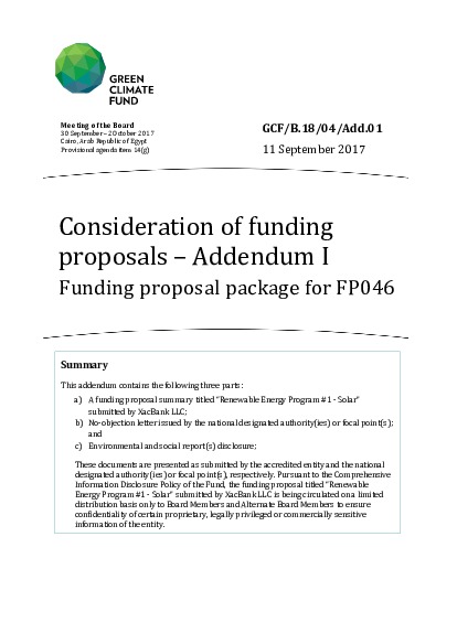 Document cover for Funding proposal package for FP046