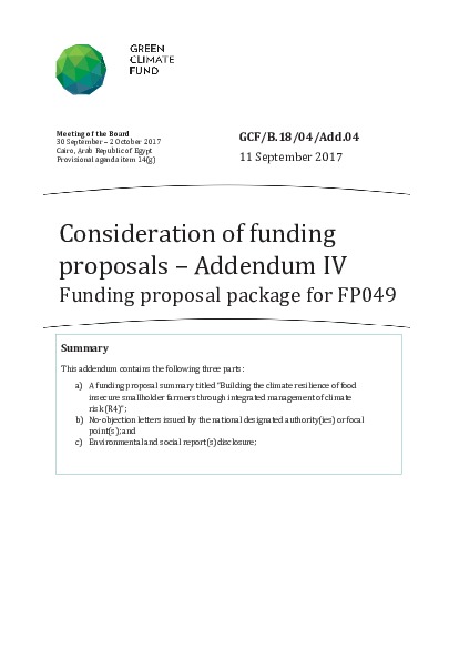 Document cover for Funding proposal package for FP049