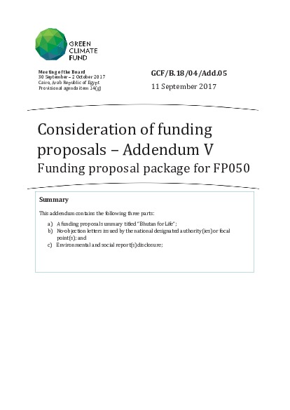 Document cover for Funding proposal package for FP050