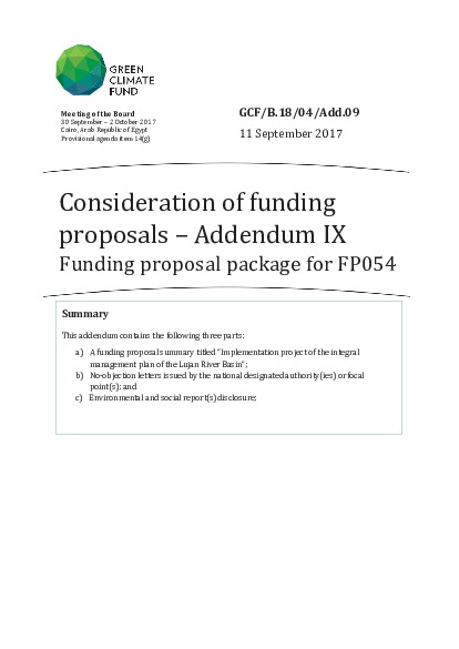 Document cover for Funding proposal package for FP054