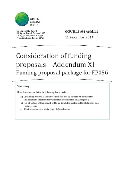 Document cover for Funding proposal package for FP056