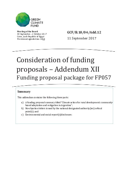 Document cover for Funding proposal package for FP057
