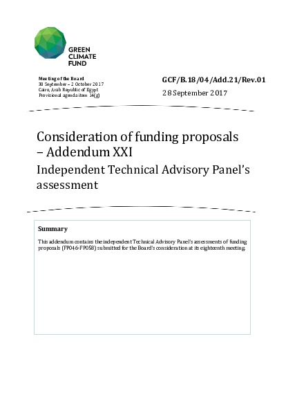 Document cover for Consideration of funding proposals - Addendum: Independent Technical Advisory Panel's assessment