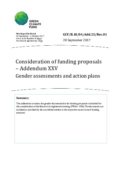 Document cover for Consideration of funding proposals - Addendum XXV: Gender assessments and action plans