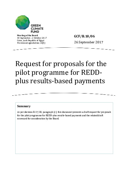Document cover for Request for proposals for the pilot programme for REDD-plus results-based payments