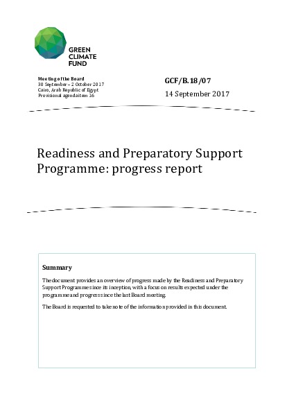 Document cover for Readiness and Preparatory Support Programme: progress report
