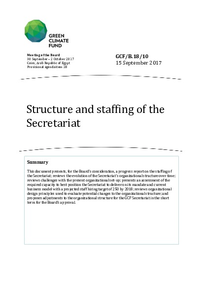 Document cover for Structure and staffing of the Secretariat