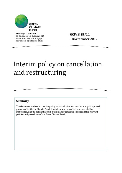 Document cover for Interim policy on cancellation and restructuring