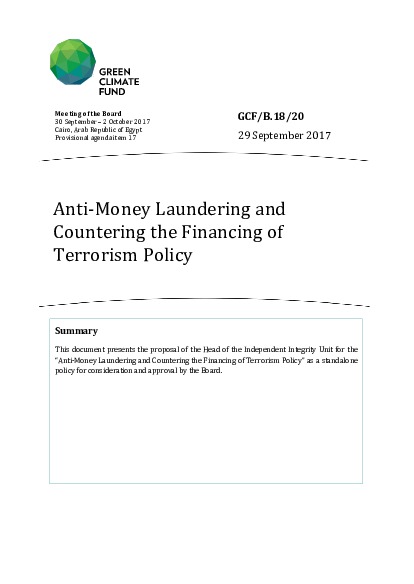 Document cover for Anti-Money Laundering and Countering the Financing of Terrorism Policy