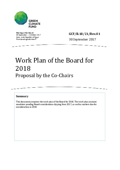 Document cover for Work Plan of the Board for 2018: Proposal by the Co-Chairs