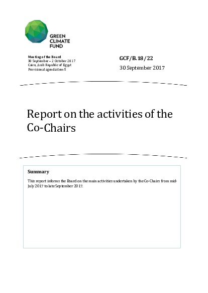 Document cover for Report on the activities of the Co-Chairs