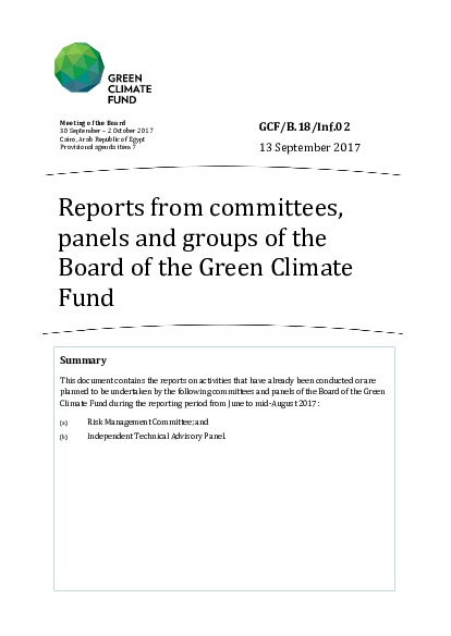 Document cover for Reports from committees, panels and groups of the Board of the Green Climate Fund