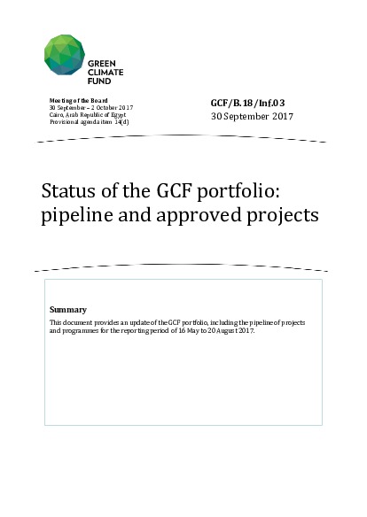 Document cover for Status of the GCF portfolio: pipeline and approved projects