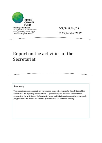 Document cover for Report on the activities of the Secretariat