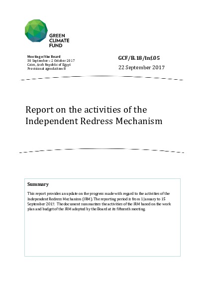 Document cover for Report on the activities of the Independent Redress Mechanism